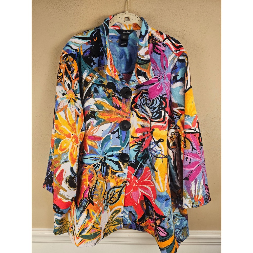 NWT Ali Miles Womens Multicolor Abstract Artsy Button Front Jacket Tunic 2X